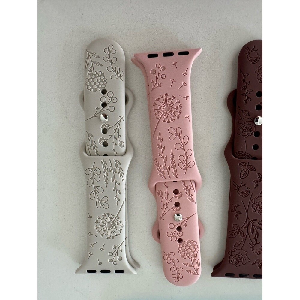 Flower Engraved Band Compatible Apple Watch Bands Silicone Floral 38 40 41mm 6pk - Picture 2 of 5